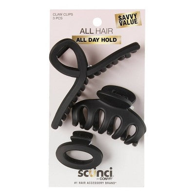 scunci Assorted Styles Claw Clips Matte Black All Hair 3pcs - Imperfect Box by This is Beauty US