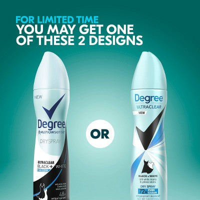 Degree Ultra Clear Black + White Pure Clean Antiperspirant &amp; Deodorant Dry Spray 3.8oz/2ct - New