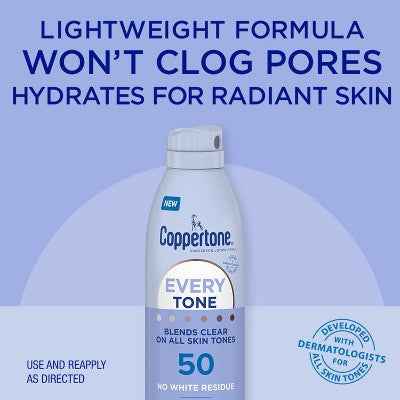 Coppertone Every Tone Sunscreen Spray SPF 50 5oz - New
