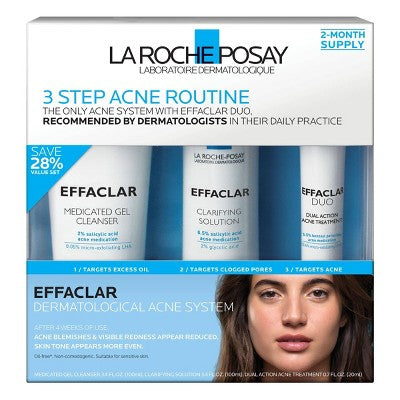 La Roche Posay Effaclar Dermatological Acne Treatment 3-Step System Kit Medicated Gel Cleanser 7.5 fl oz - Imperfect Box by This is Beauty US