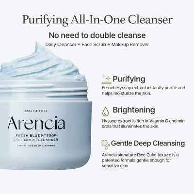 Arencia Rice Mochi Cleanser Fresh Blue Hyssop 4.23oz - New