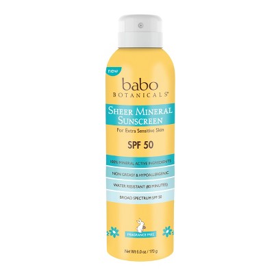 Babo Botanicals Sheer Mineral Sensitive Sunscreen Spray SPF 50 6 fl oz - New by This is Beauty US