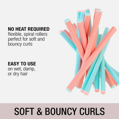 Conair Heatless Spiral Curl Rollers Coral &amp; Teal 18pcs - New