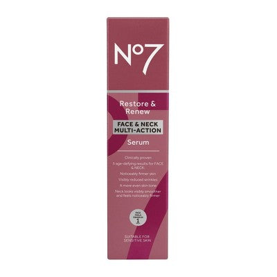 No7 Restore &amp; Renew Multi Action Face &amp; Neck Serum 1.69 fl oz - Imperfect Box