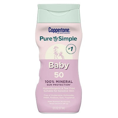 Coppertone Pure &amp; Simple Baby Mineral Sunscreen SPF 50 6 fl oz - New