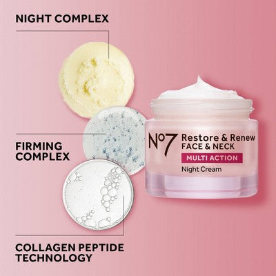 No7 Restore &amp; Renew Multi Action Face &amp; Neck Night Cream 1.69 fl oz - Imperfect Box