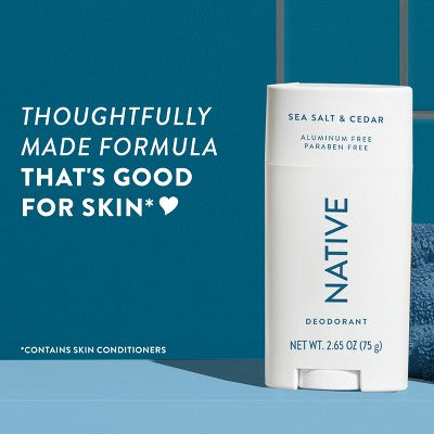 Native Solid Deodorant for Men &amp; Women Sea Salt &amp; Cedar Aluminum-Free 2.65oz - Imperfect Container by This is Beauty US