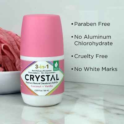 Crystal 3-in-1 Natural Mineral Roll-On Deodorant Coconut + Vanilla 2.25 fl oz - New
