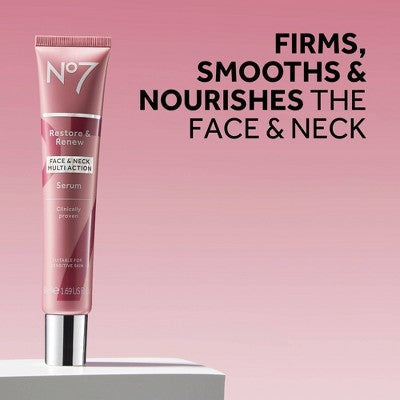 No7 Restore &amp; Renew Multi Action Face &amp; Neck Serum 1.69 fl oz - Imperfect Box