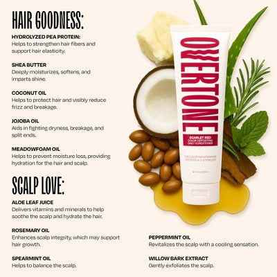 Overtone Scarlet Red Daily Conditioner- Semi-Permanent Ruby Red 4.5 oz - New