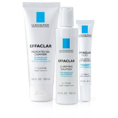 La Roche Posay Effaclar Dermatological Acne Treatment 3-Step System Kit Medicated Gel Cleanser 7.5 fl oz - Imperfect Box by This is Beauty US