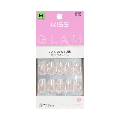 KISS Nails GLAM Jeweled Press-On Fake Nails Medium Almond Ripple 35ct - New by This is Beauty US