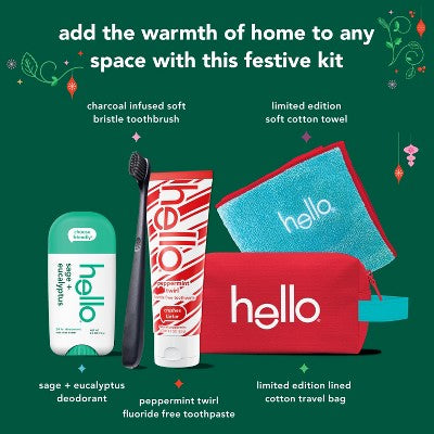 hello Holiday Home for the Holidays Toothpaste and Deodorant Travel Toiletry Bag Kit 5pc - New by This is Beauty US