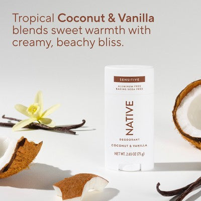 Native Sensitive Solid Deodorant for Women &amp; Men Coconut &amp; Vanilla 2.65oz - New