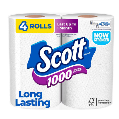 Scott 1000 Septic-Safe 1-Ply Toilet Paper - 4 Rolls: 1000 Sheets Per Roll  DestGlow