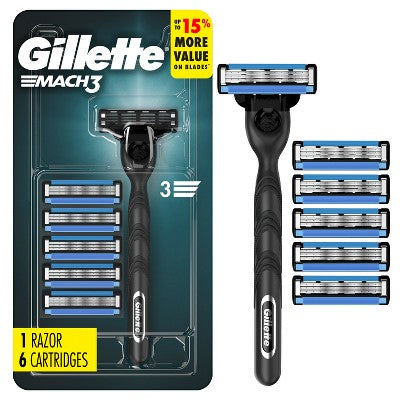 Gillette Mach3 Value Pack Razor Handle + 6 Blade Refills - Imperfect Box by This is Beauty US
