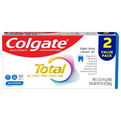 Colgate Total Active Prevention Whitening Toothpaste Mint 5.1oz/2pk - Imperfect Box by This is Beauty US