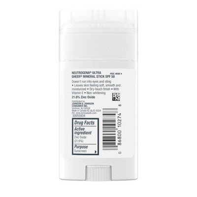 Neutrogena Mineral Ultra Sheer Face and Body Sunscreen Stick SPF 50 1.5oz - Imperfect Container  DestGlow