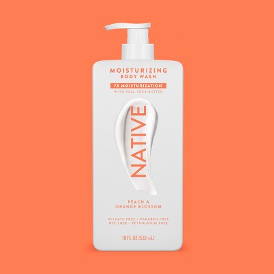 Native Moisturizing Shea Butter 24hr Hydration Body Wash Peach &amp; Orange Blossom 18 fl oz - Imperfect Container