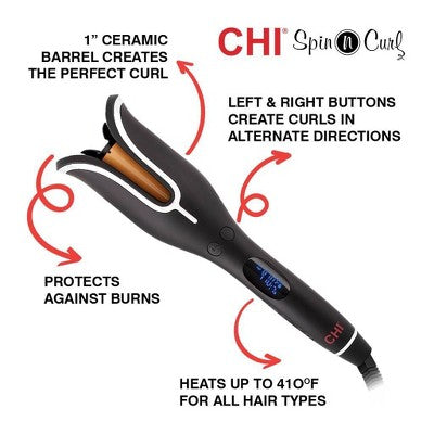 CHI Spin &amp; Curl Ceramic Rotating Curler Onyx Black - Imperfect Box by This is Beauty US
