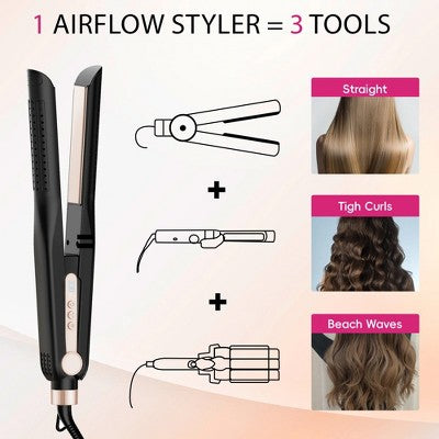 NICEBAY Airflow Styler, Titanium Hair Straightener &amp; Curling Iron with Cooling Air Vents, 5 Temps, Dual Voltage &amp; Auto Shutoff - Imperfect Box