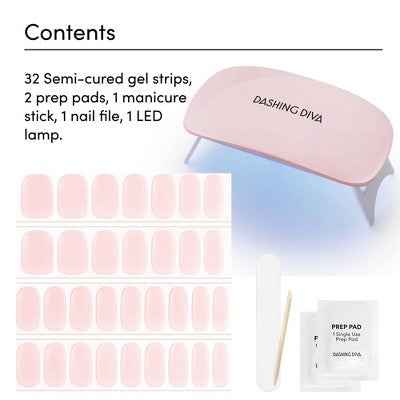 Dashing Diva Glaze Semi-Cured Gel Nail Polish Strips Starter Kit Powder Pink 32ct - New