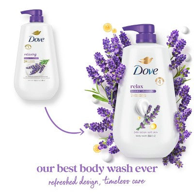 Dove Relax Body Wash Pump Lavender &amp; Chamomile 24hr Lotion-Soft Skin 30.6 fl oz - Imperfect Container by This is Beauty US