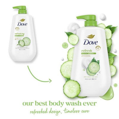 Dove Beauty Refresh Body Wash Pump Cucumber &amp; Green Tea 24hr Lotion-Soft Skin 30.6 fl oz - New by This is Beauty US