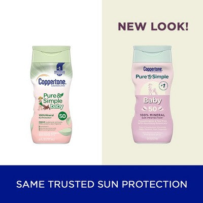 Coppertone Pure &amp; Simple Baby Mineral Sunscreen SPF 50 6 fl oz - New