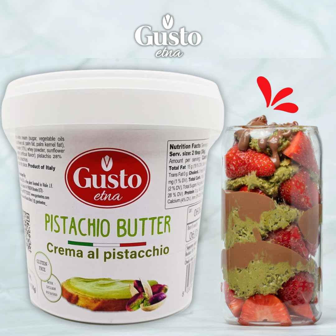 Gusto Etna Pistachio Cream Butter 3kg (6.6 lb) – 28% Pistachio, Made in Sicily, Italian Pistachio Spread for Gelato, Pastry &amp; Desserts