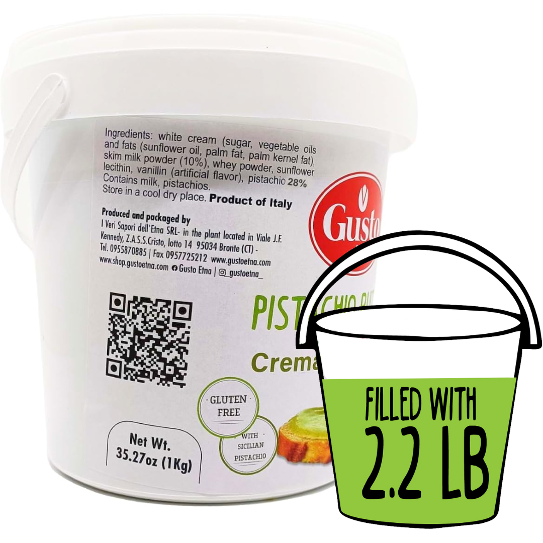 Gusto Etna Pistachio Cream Butter, 1kg (2.2 lb) – 28% Pistachio, Made in Sicily, Italian Pistachio Spread for Gelato, Pastry &amp; Desserts