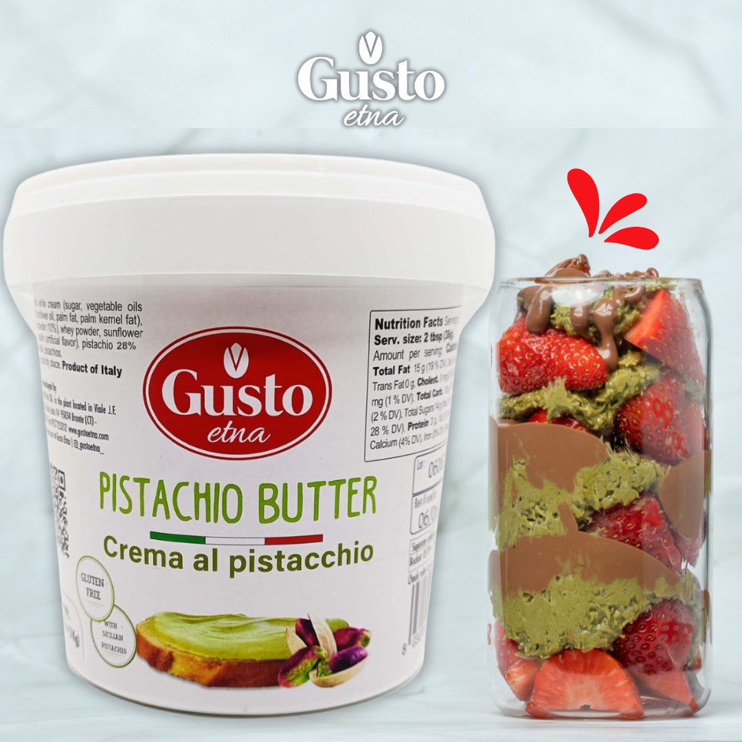 Gusto Etna Pistachio Cream Butter, 1kg (2.2 lb) – 28% Pistachio, Made in Sicily, Italian Pistachio Spread for Gelato, Pastry &amp; Desserts