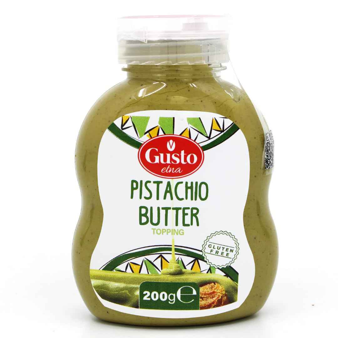 Gusto Etna Pistachio Butter Squeeze Bottle 200g (7.05 oz) – 20% Pistachios, Italian Pistachio Cream Spread for Desserts &amp; Viral Dubai Strawberry Cup