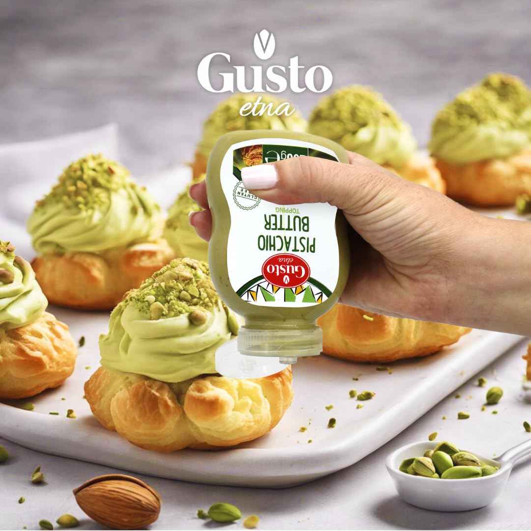 Gusto Etna Pistachio Butter Squeeze Bottle 200g (7.05 oz) – 20% Pistachios, Italian Pistachio Cream Spread for Desserts &amp; Viral Dubai Strawberry Cup