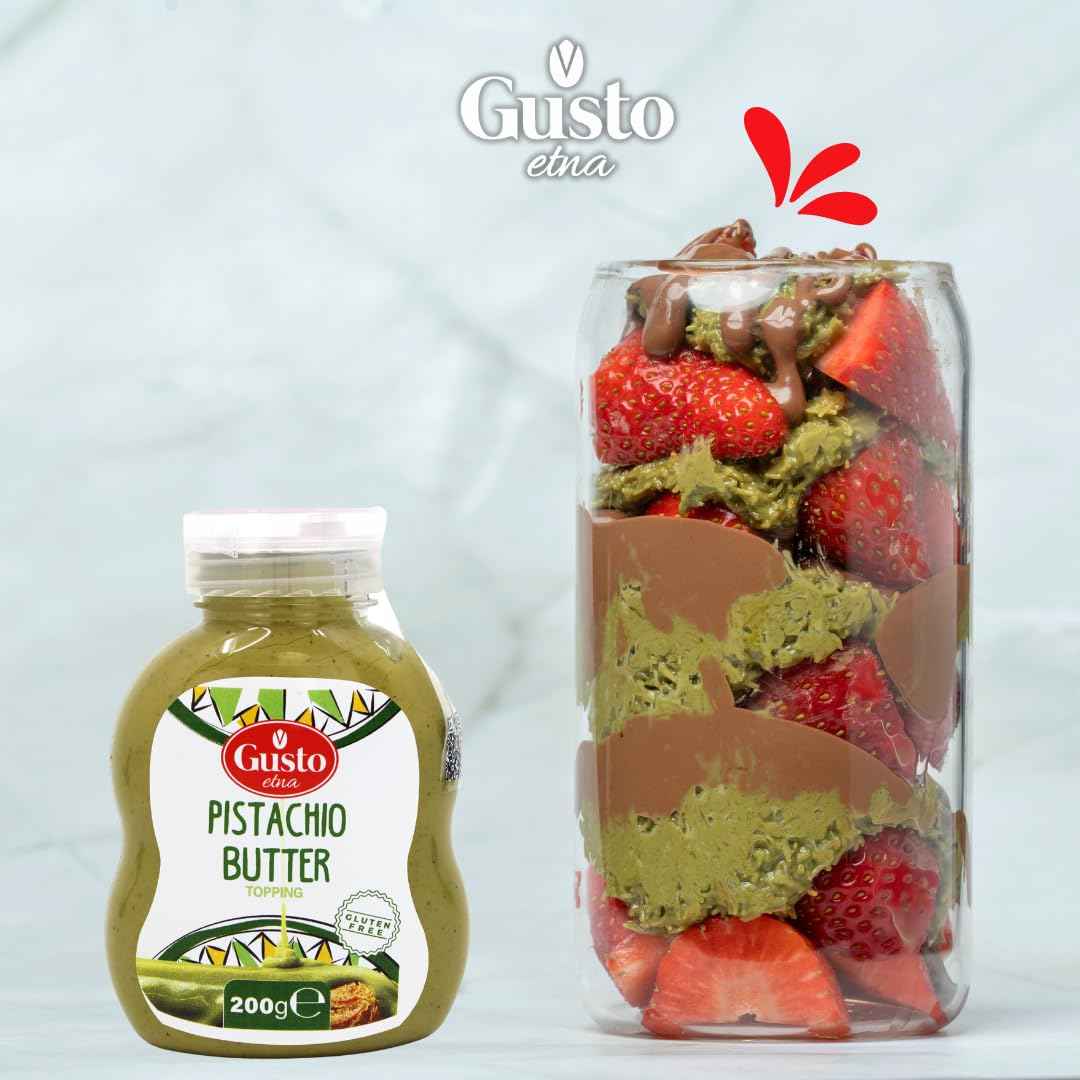 Gusto Etna Pistachio Butter Squeeze Bottle 200g (7.05 oz) – 20% Pistachios, Italian Pistachio Cream Spread for Desserts &amp; Viral Dubai Strawberry Cup