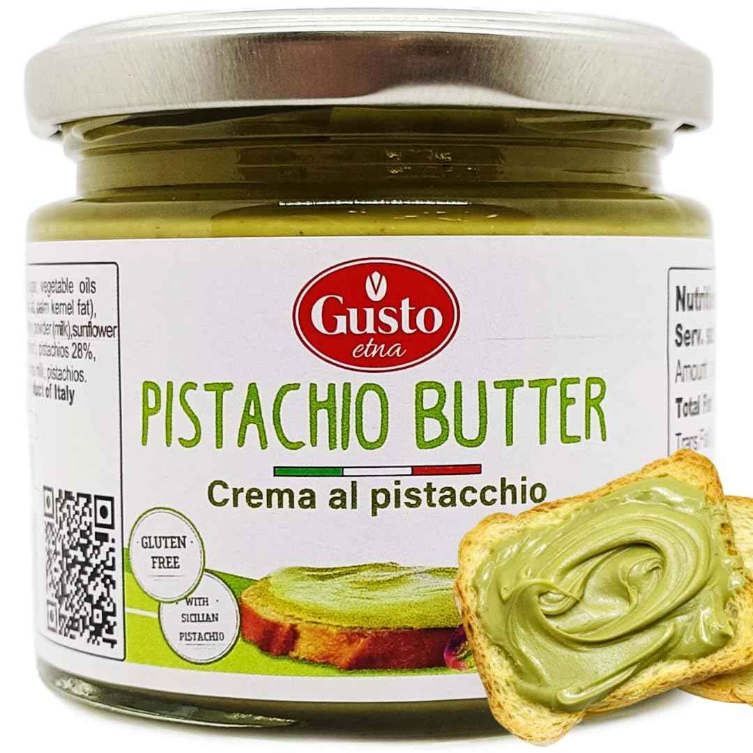 Gusto Etna Pistachio Cream Butter 190g (6.7 oz) – 28% Pistachio, Made in Sicily, Italian Pistachio Spread for Gelato, Pastry &amp; Dessert