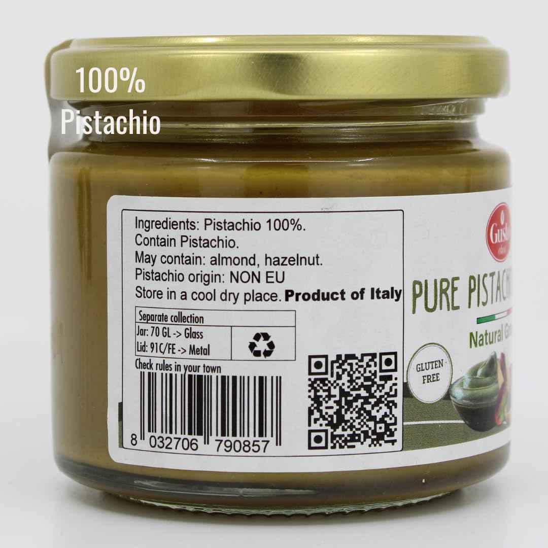Gusto Etna Pure Pistachio Paste 6.07 oz (172g) Jar – 100% Pistachios, Unsweetened Italian Pistachio Butter, No Sugar, Product of Sicily