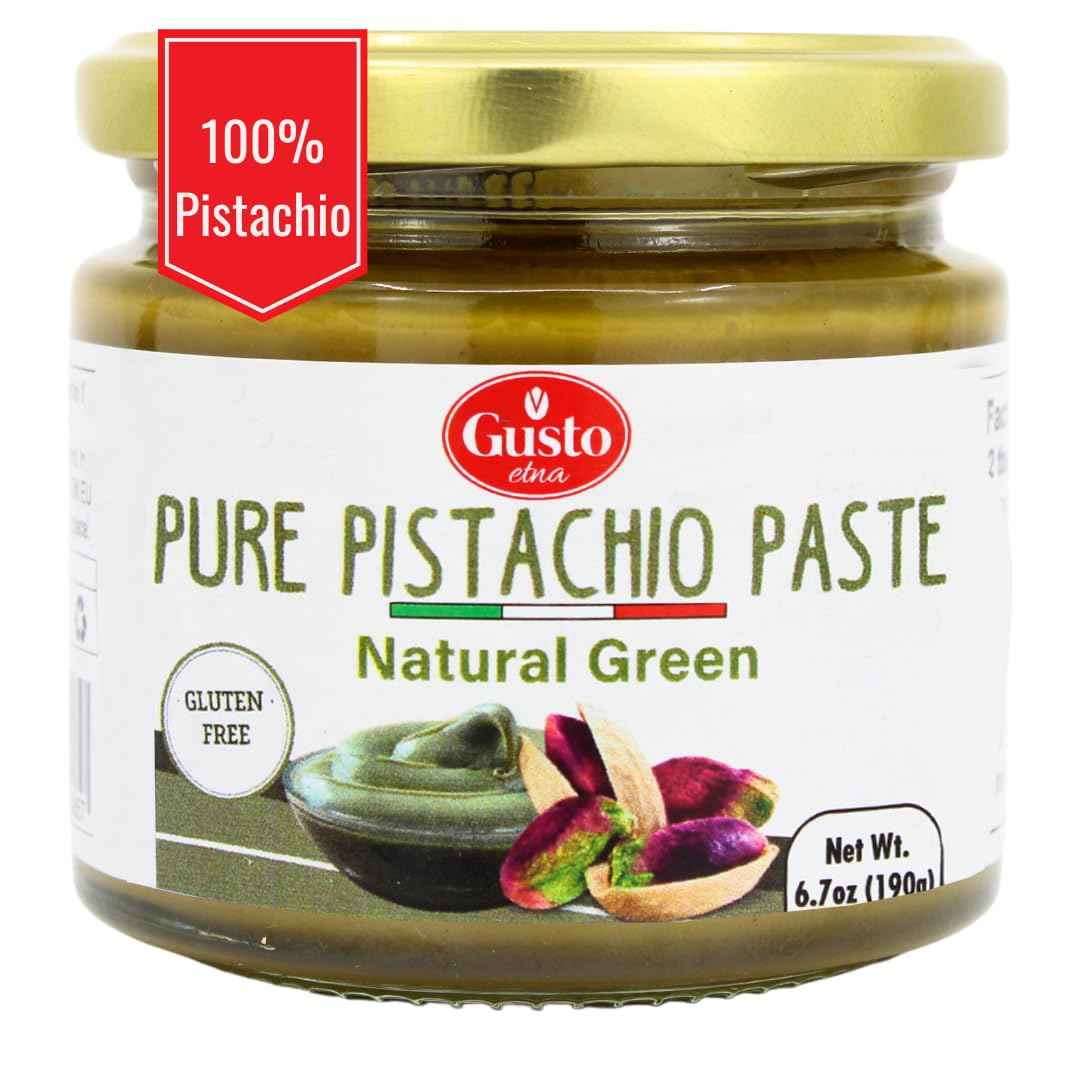 Gusto Etna Pure Pistachio Paste 6.07 oz (172g) Jar – 100% Pistachios, Unsweetened Italian Pistachio Butter, No Sugar, Product of Sicily