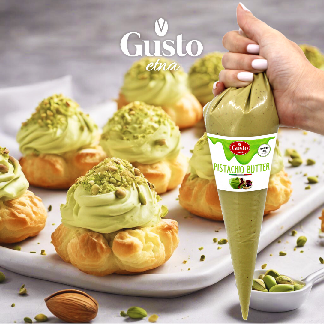 Gusto Etna Pistachio Nut Butter Cream Squeeze Pouch 400g (14.1 oz) – 20% Pistachio, Made in Italy, Pistachio Spread for Gelato, Pastry &amp; Desserts