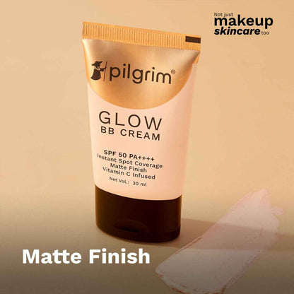 Pilgrim Glow BB Cream SPF 50 PA++++ Instant Spot Coverage Matte Finish Vitamin C Infused - Honey Glow