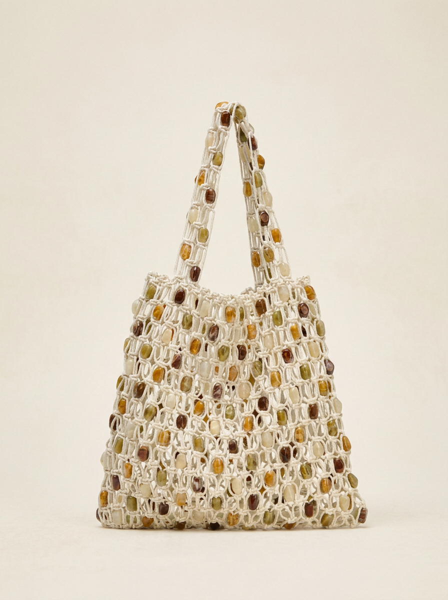 Artisanal Handwoven Gem Bead Crochet Tote Bag by LINTICO