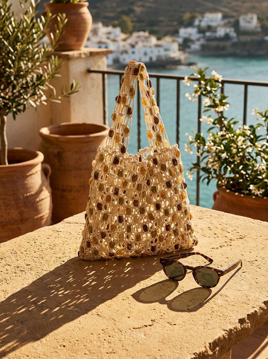 Artisanal Handwoven Gem Bead Crochet Tote Bag by LINTICO