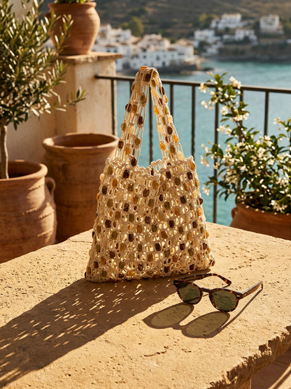 Artisanal Handwoven Gem Bead Crochet Tote Bag by LINTICO