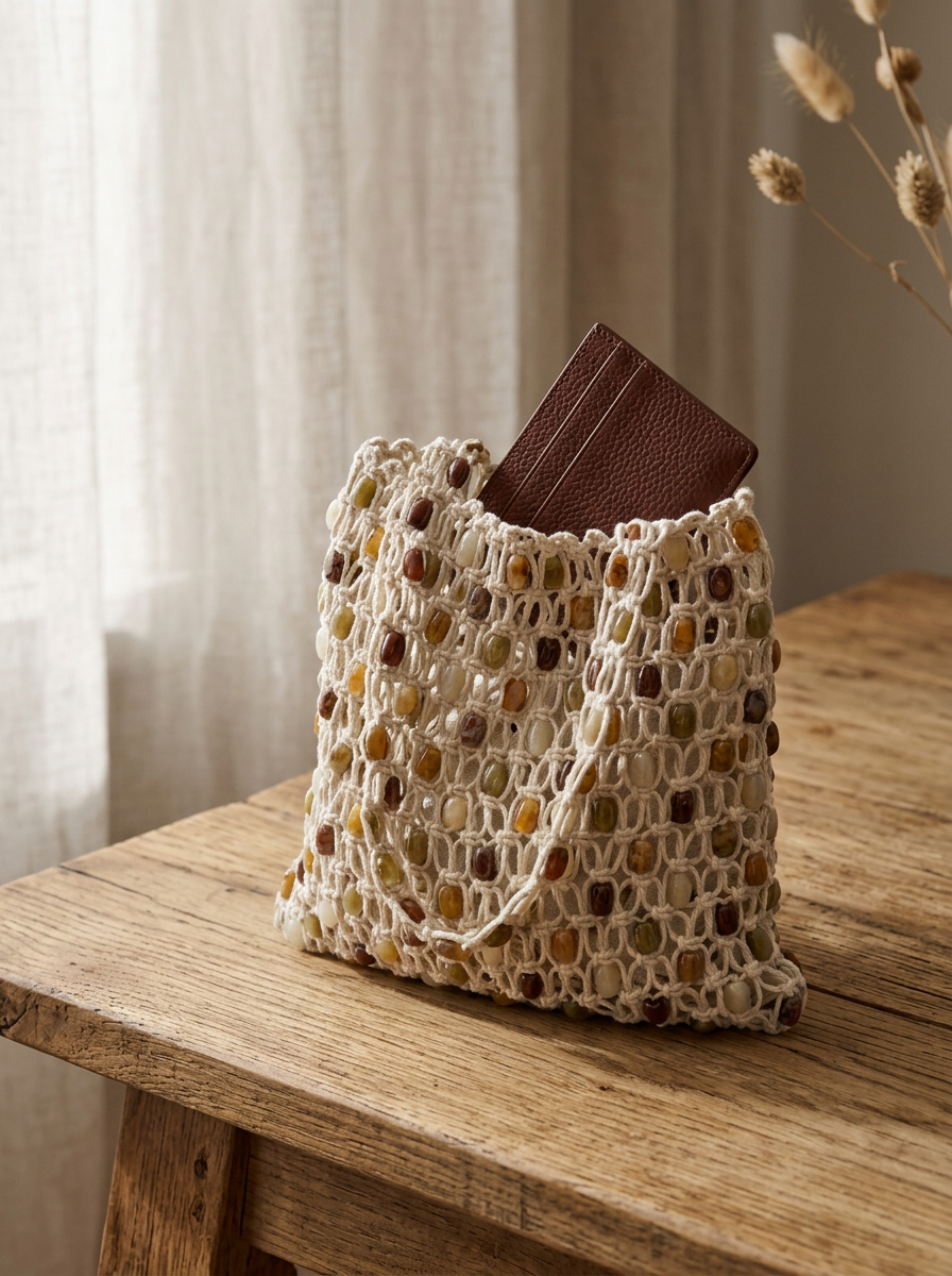 Artisanal Handwoven Gem Bead Crochet Tote Bag by LINTICO