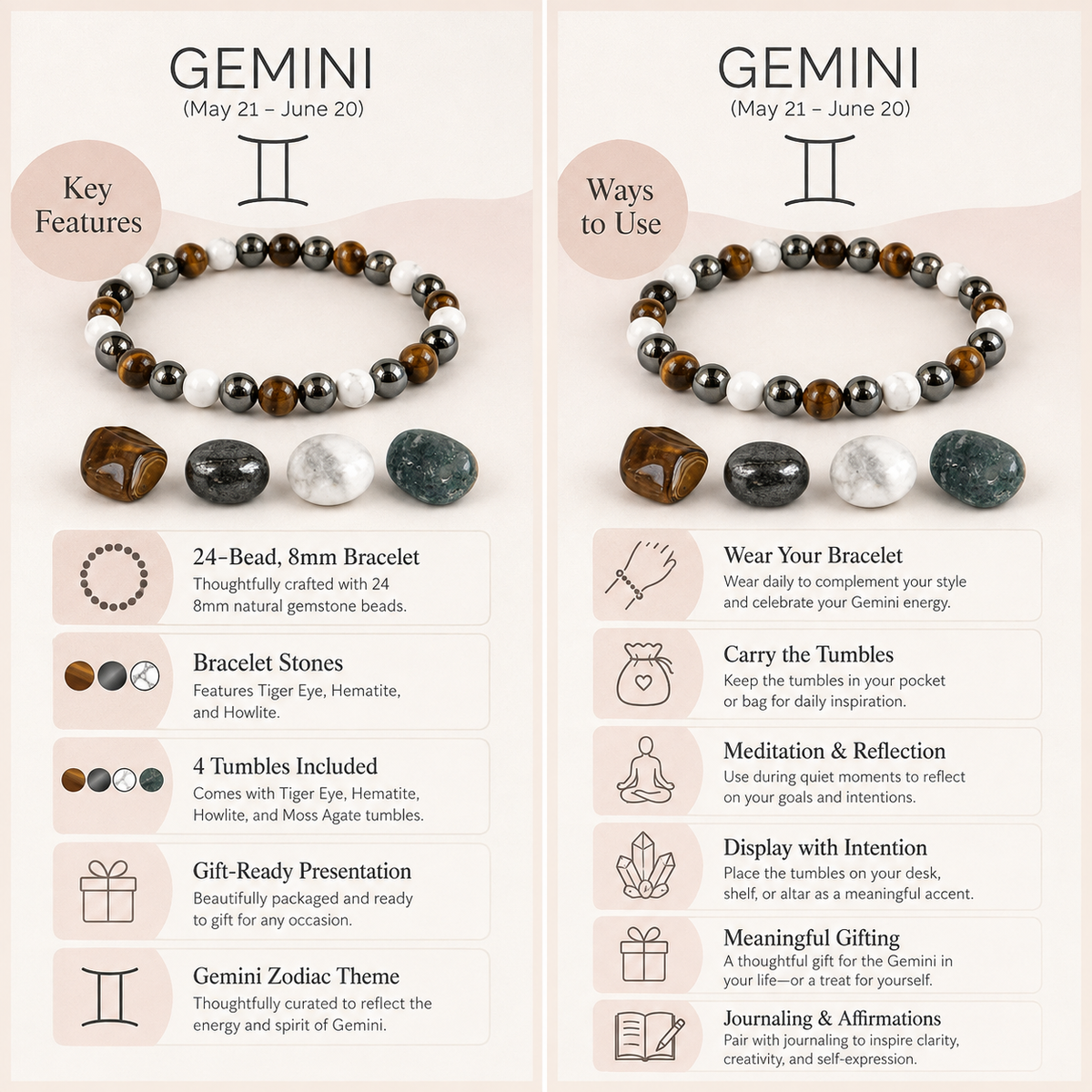 GEMINI Zodiac Crystal Kit, Gemini Birthstones Tumbled Stones Set, Gemini Gifts  DestGlow