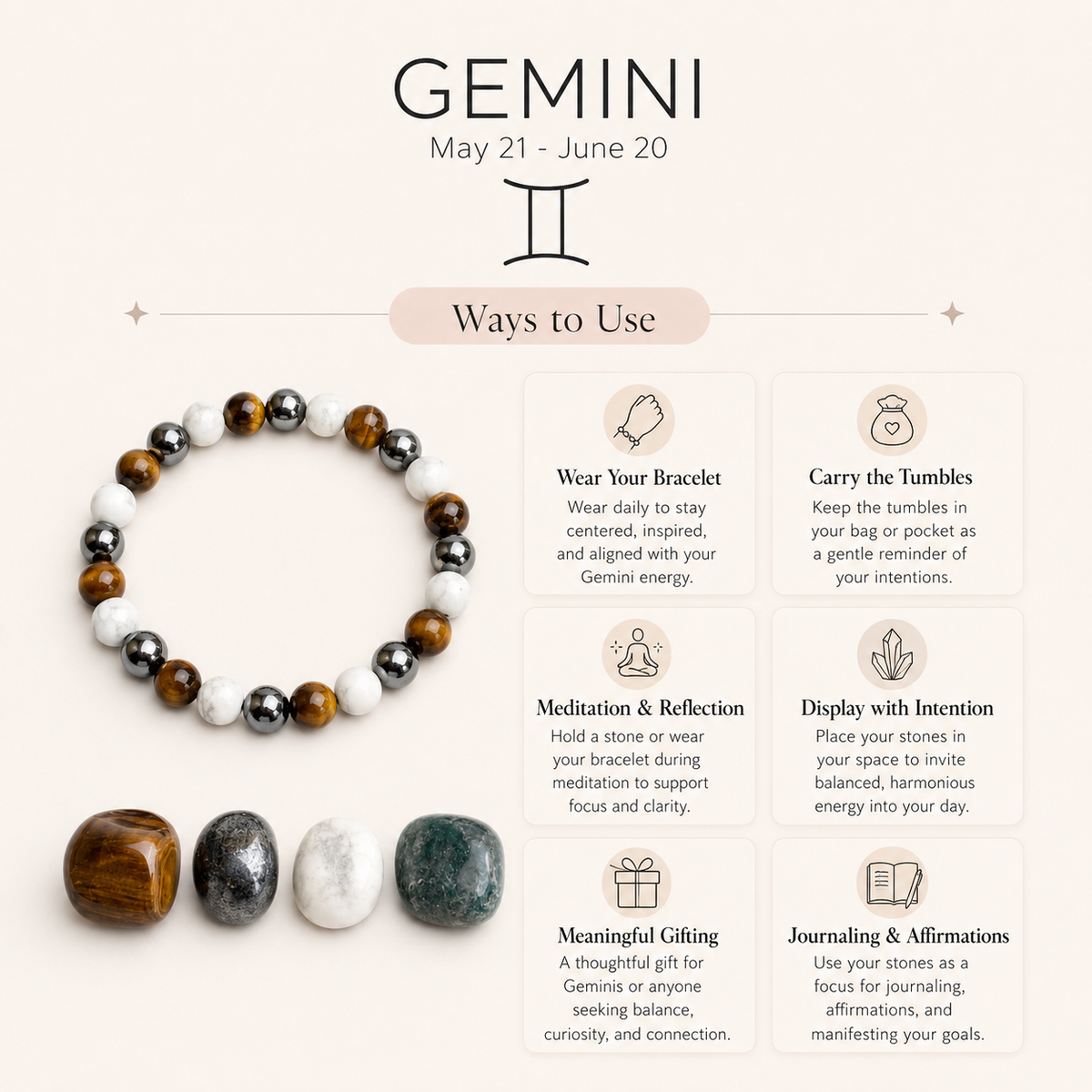 GEMINI Zodiac Crystal Kit, Gemini Birthstones Tumbled Stones Set, Gemini Gifts  DestGlow