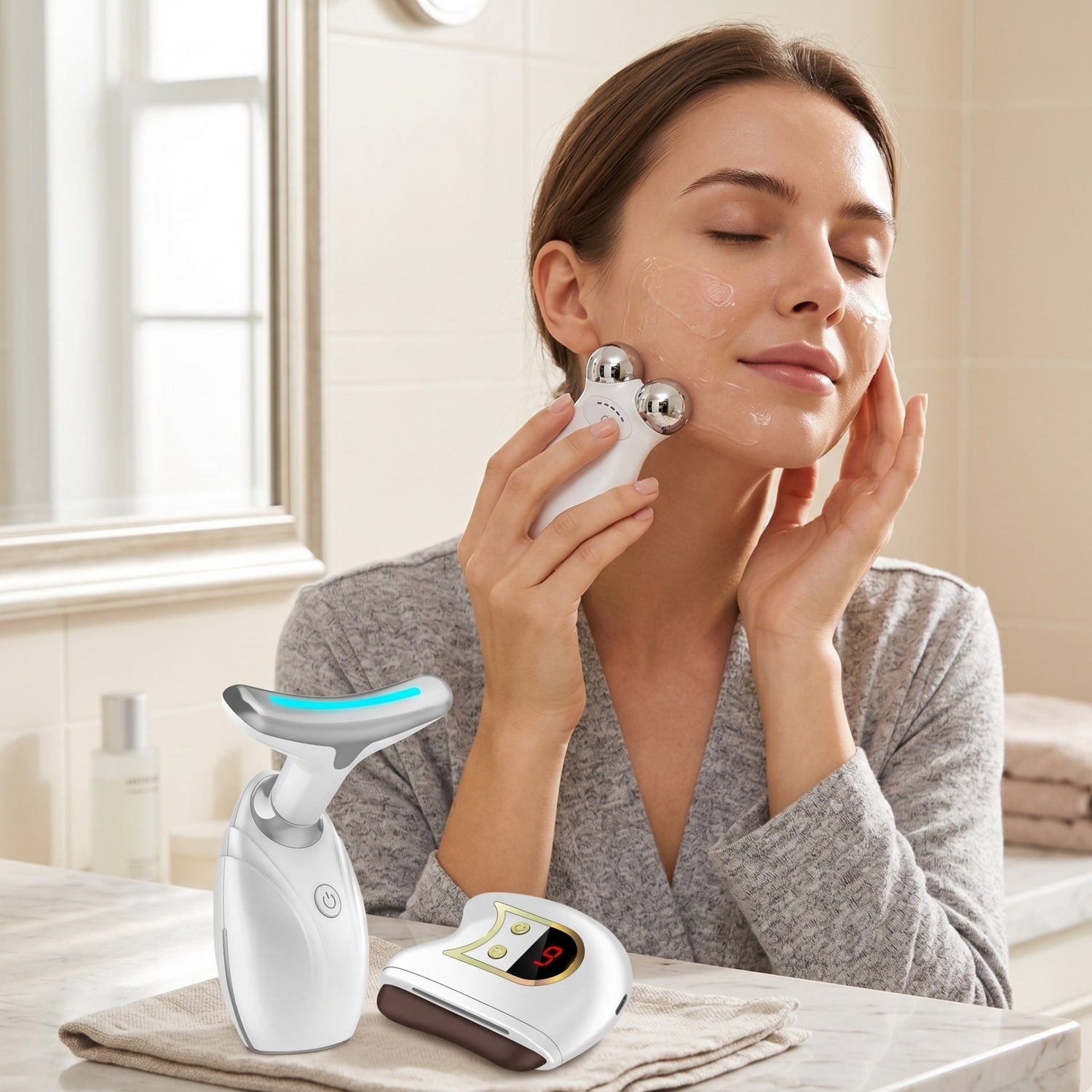 Lift, Sculpt &amp; Glow Toolkit -Set of 3 LED Therapy, Electric Gua Sha &amp; Microcurrent Toning Device for Radiant Skin