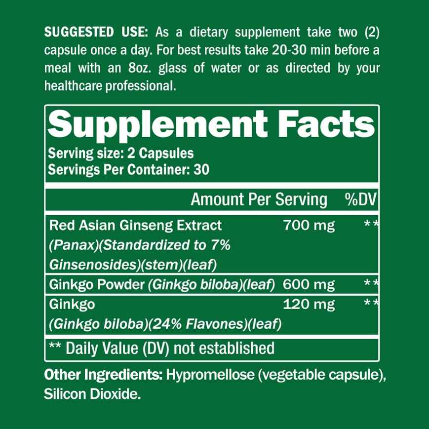 Ginkgo Biloba + Ginseng 60 Capsules