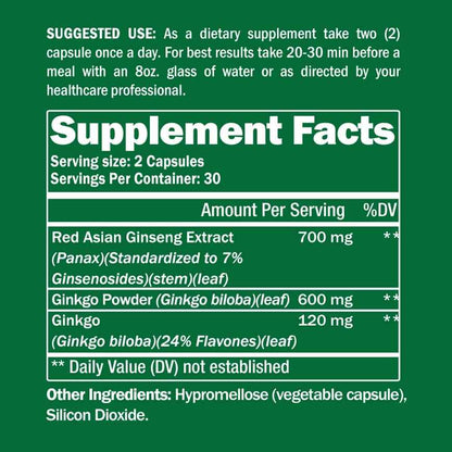 Ginkgo Biloba + Ginseng 60 Capsules