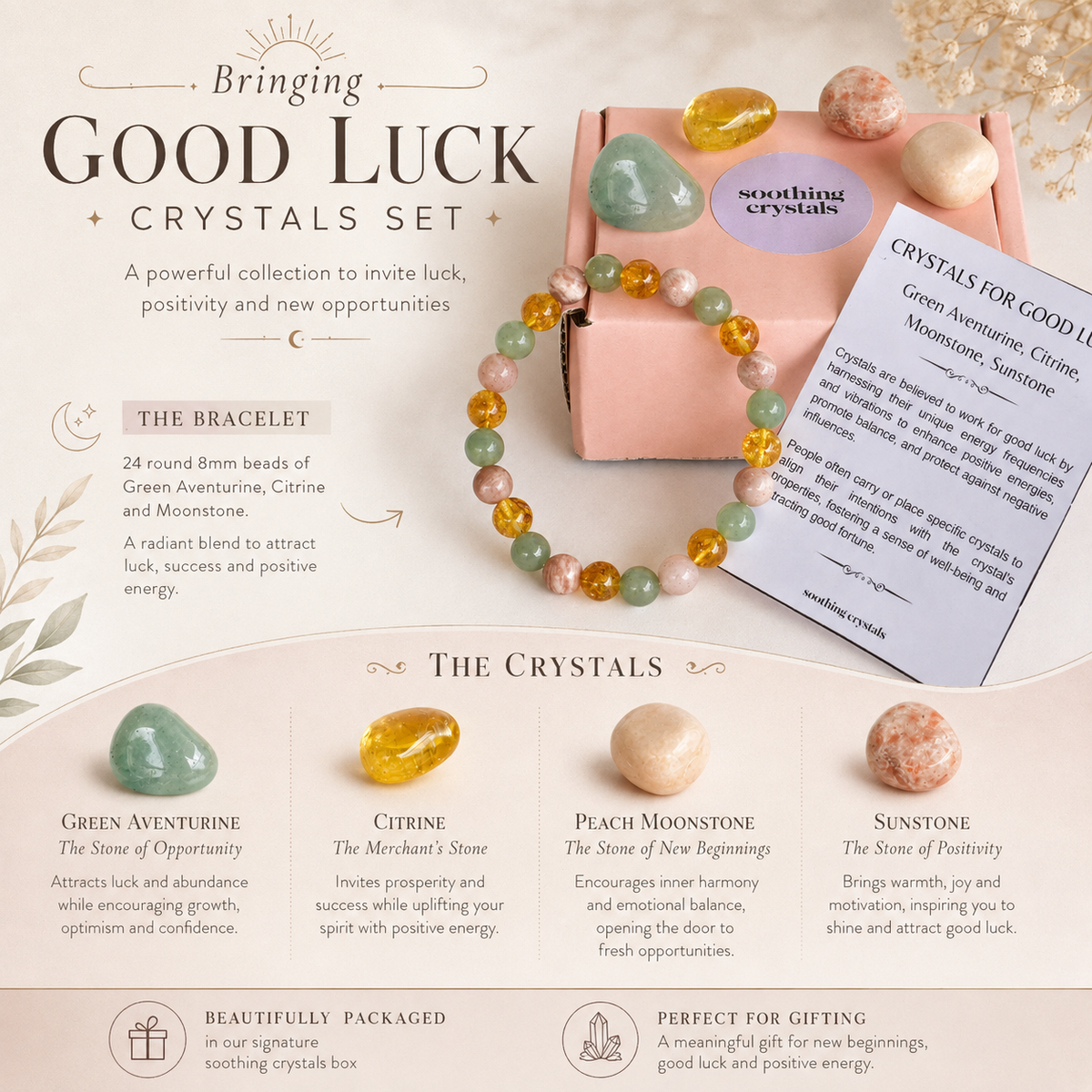 Bringing GOOD LUCK Crystal Kit, Gemstone Tumble Kit, Good Luck Crystal Gift Set  DestGlow